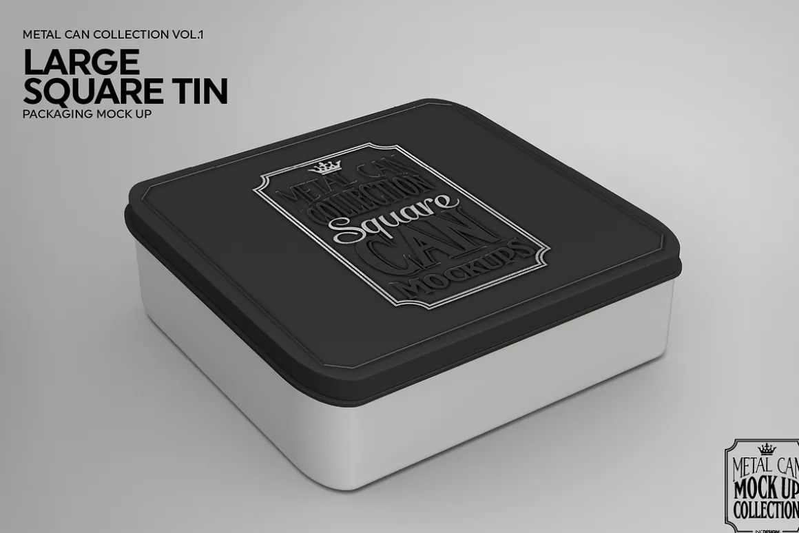 Large Square Tin Packaging Mockup