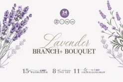 34 Lavender branch and bouquet