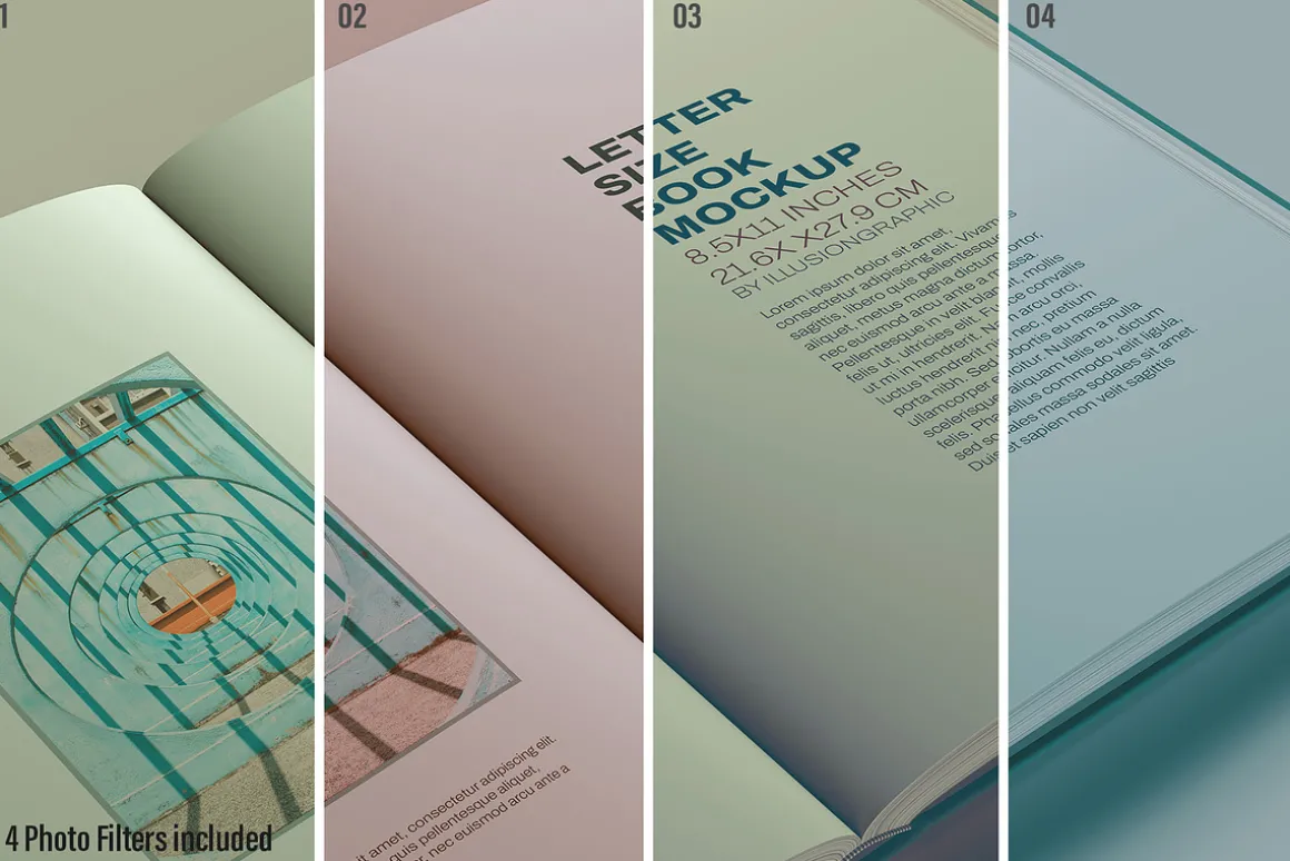 Letter Size Book Mockup - 8 views