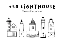50+ Lighthouse Hand-Drawn Set