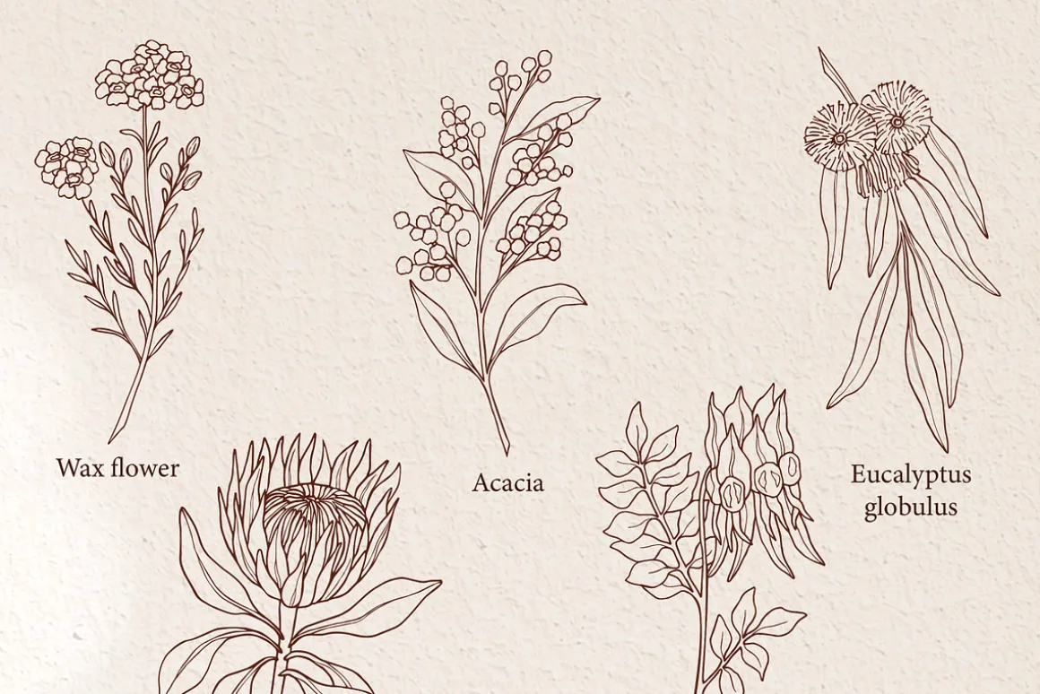 Line art Australian native flowers
