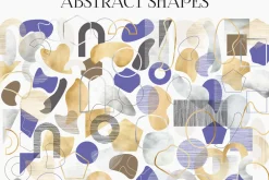 Line art people and abstract shapes