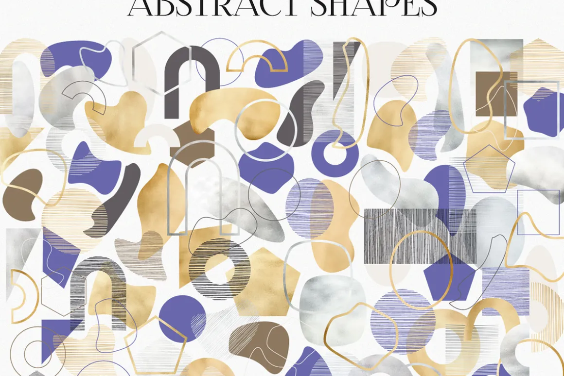 Line art people and abstract shapes