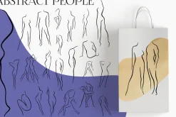 Line art people and abstract shapes