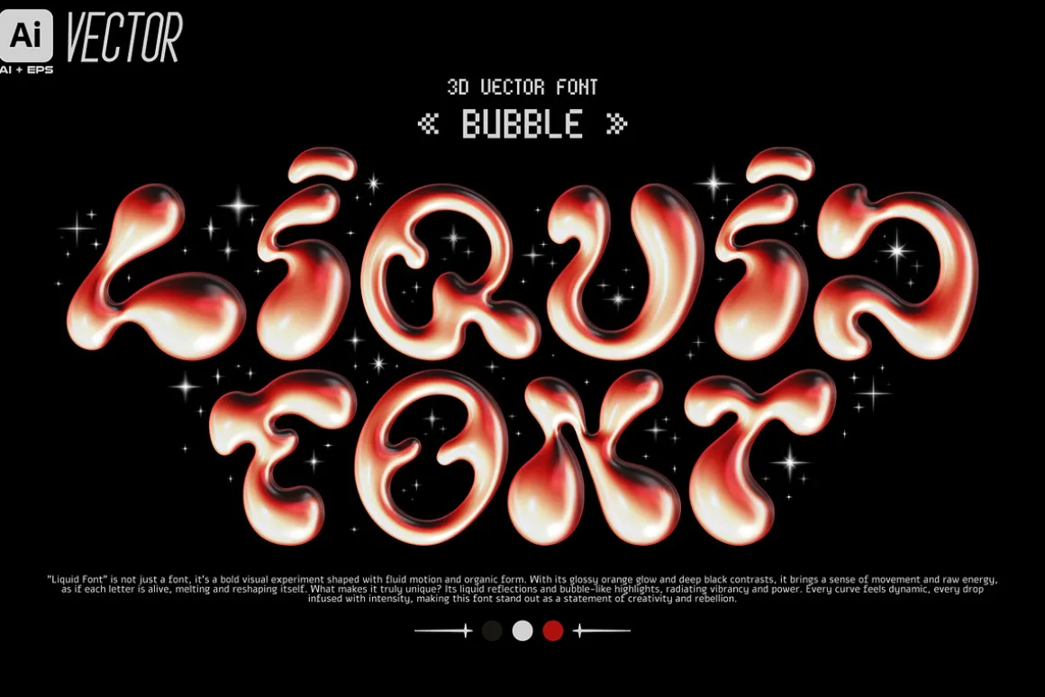 LIQUID LAVA 3D BUBBLE FONT VECTOR