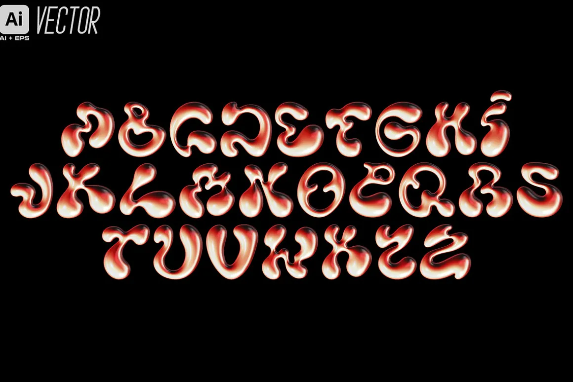 LIQUID LAVA 3D BUBBLE FONT VECTOR