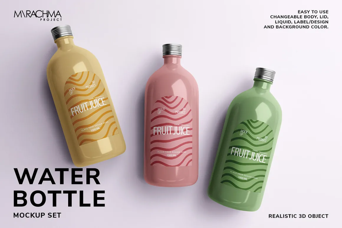 1-Liter Glass Bottle Mockup Set