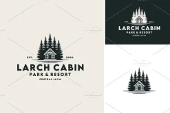 Log Cabin Pine Tree Forest Logo