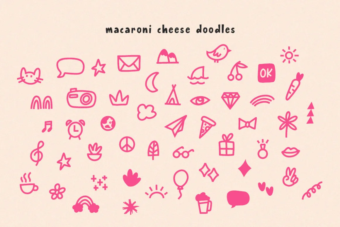 Macaroni Cheese Font Duo + Doodles