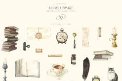 Magic Library watercolor