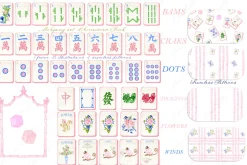 Mahjong Set Clipart Chinoiserie Pink
