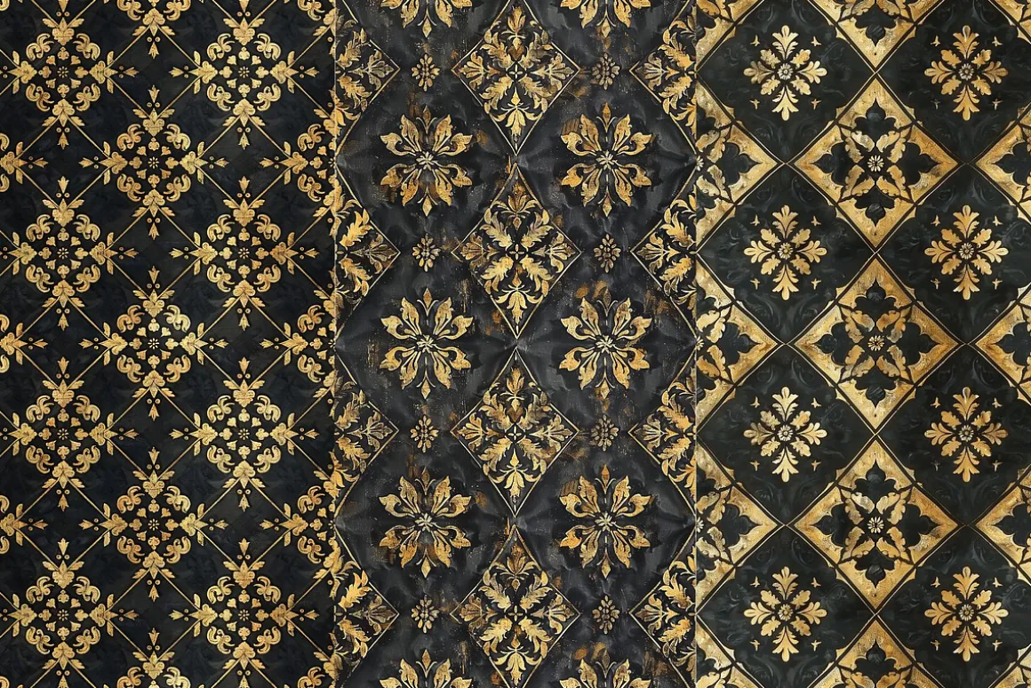 10 Medieval Black and Gold Patterns