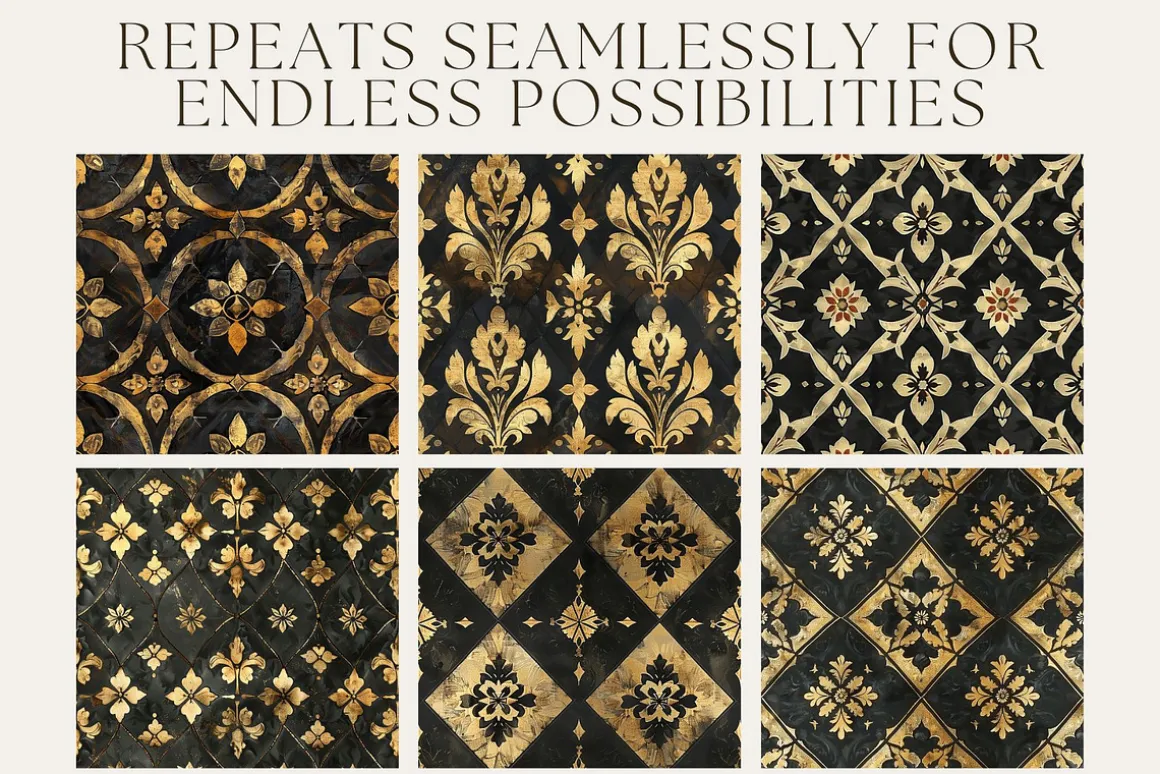 10 Medieval Black and Gold Patterns