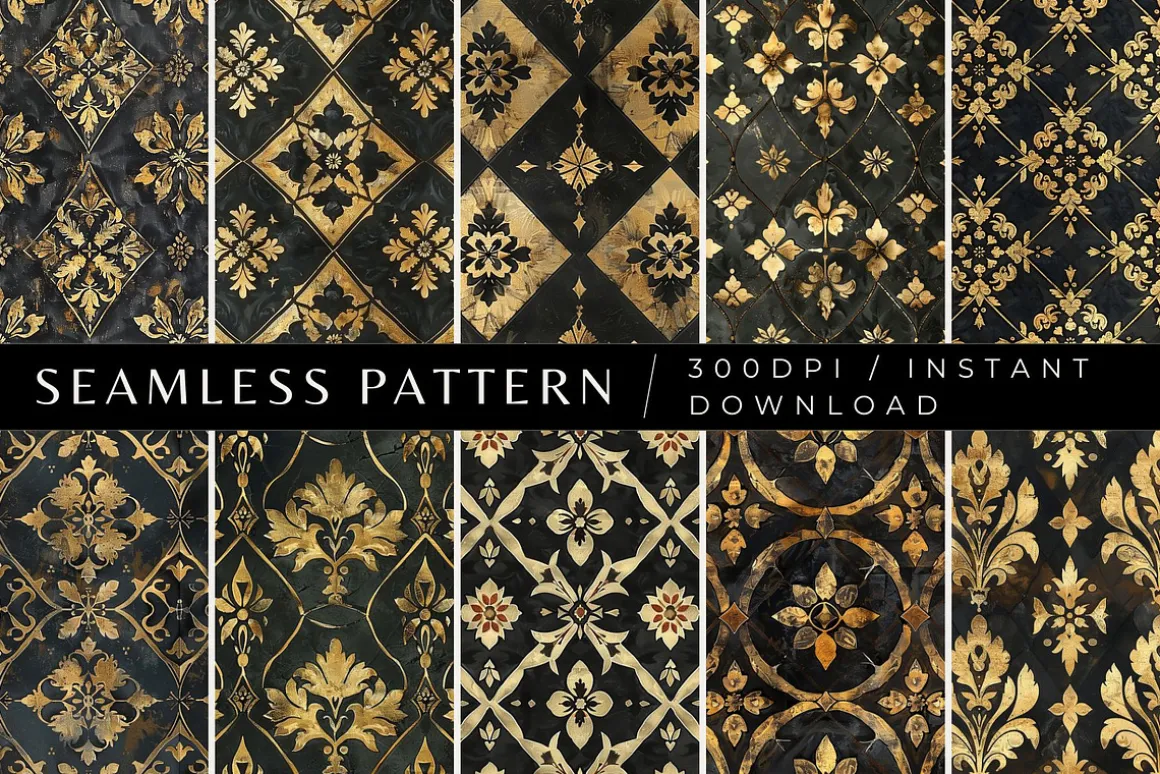 10 Medieval Black and Gold Patterns