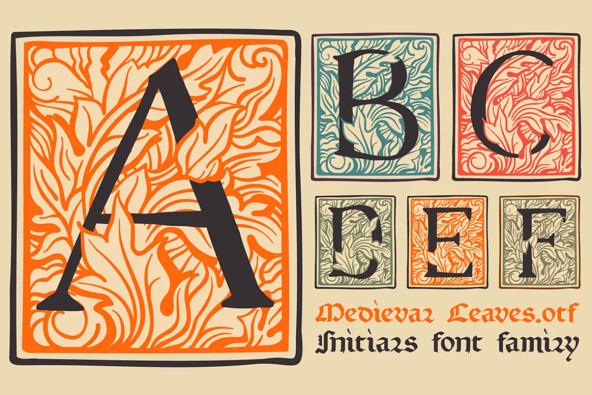 Medieval Leaves Colored initials set