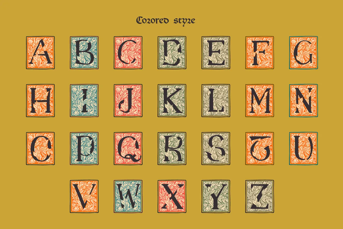 Medieval Leaves Colored initials set