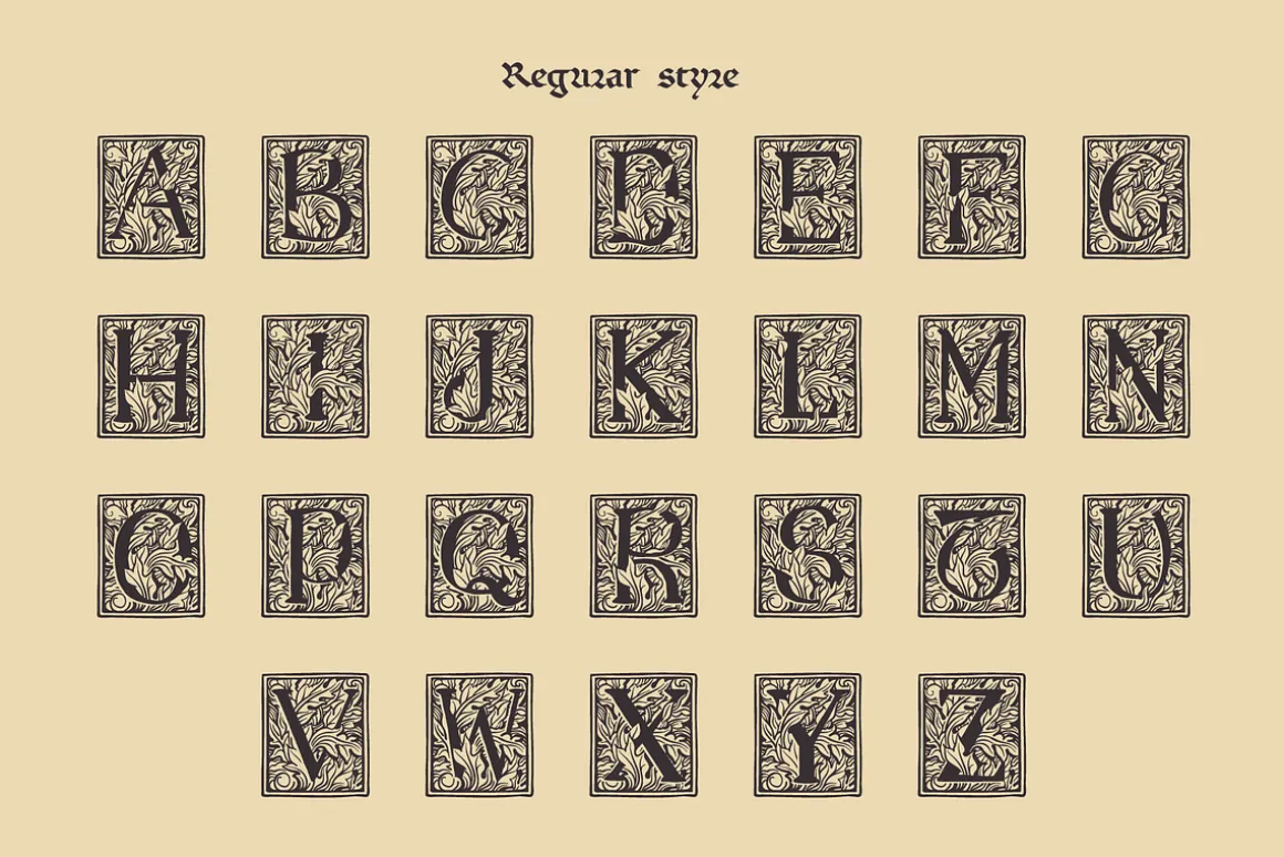 Medieval Leaves Colored initials set