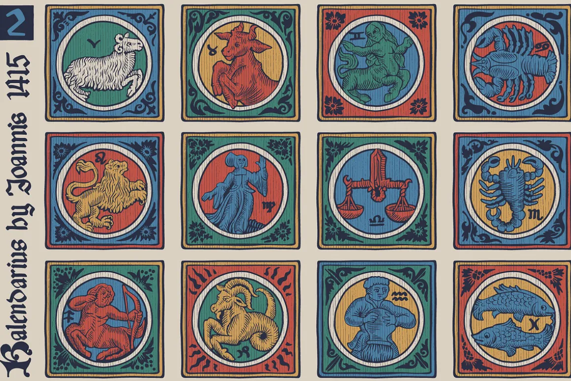 Medieval Zodiac Initials set