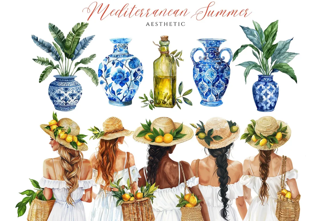 Mediterranean Summer Clipart Set