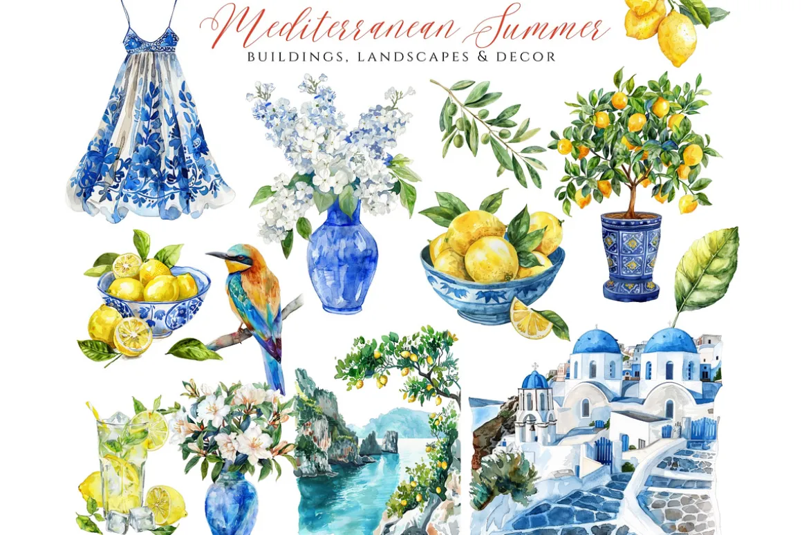 Mediterranean Summer Clipart Set