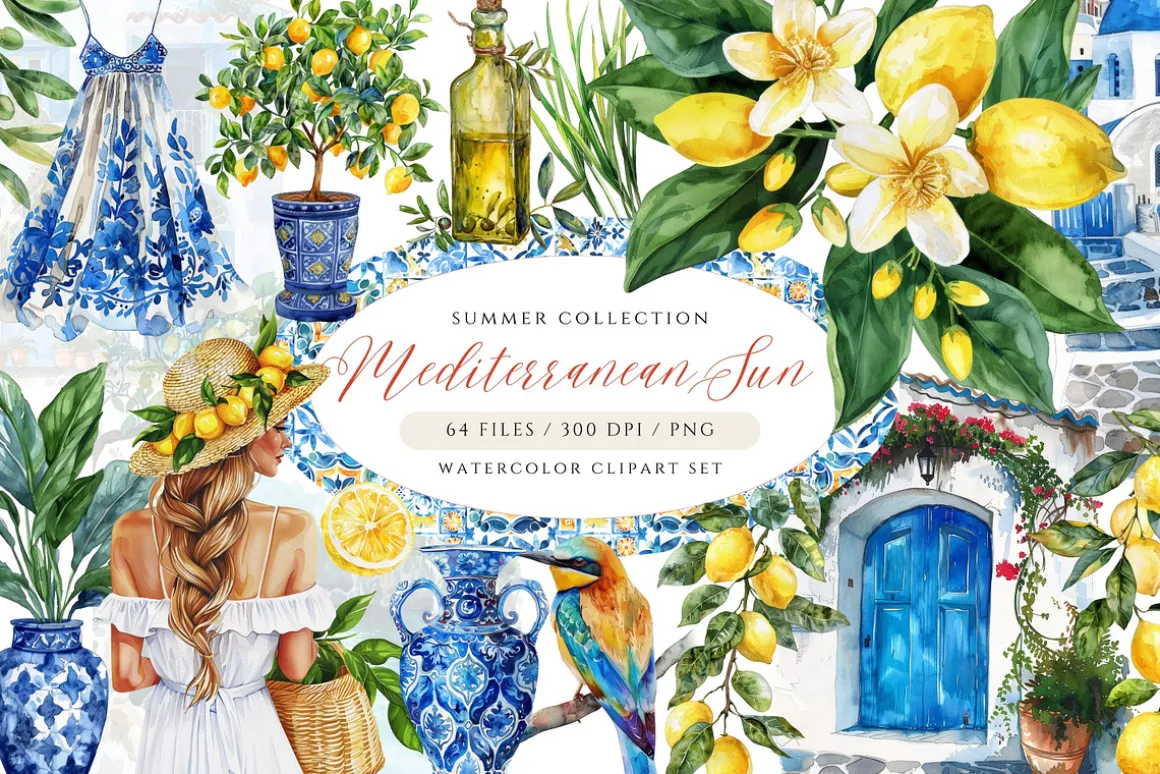 Mediterranean Summer Clipart Set
