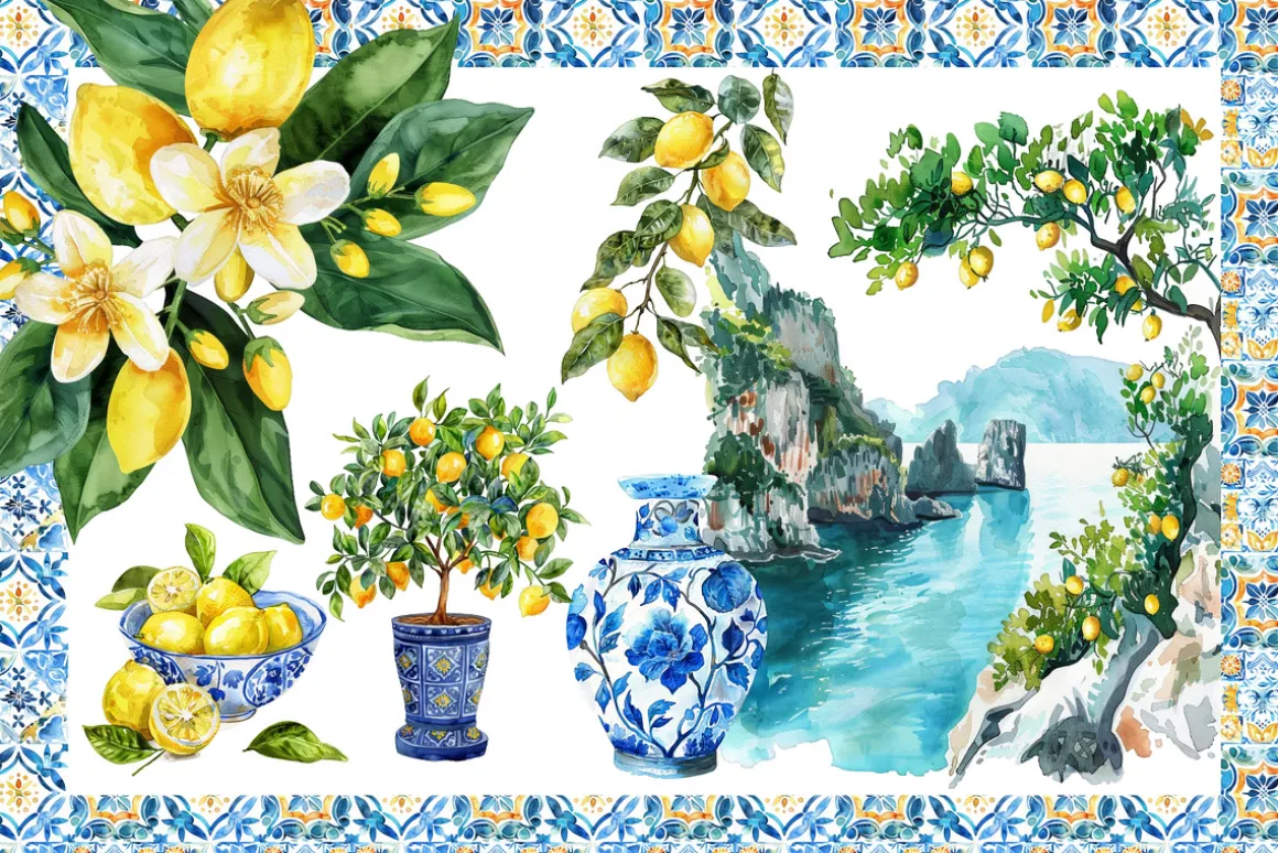 Mediterranean Summer Clipart Set