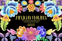 Mexican Flowers, watercolor clipart