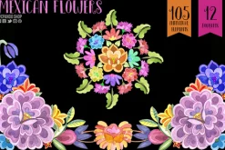 Mexican Flowers, watercolor clipart