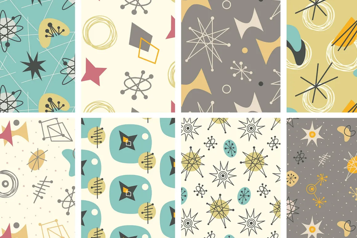 12 Mid Century 1950s Atomic Patterns