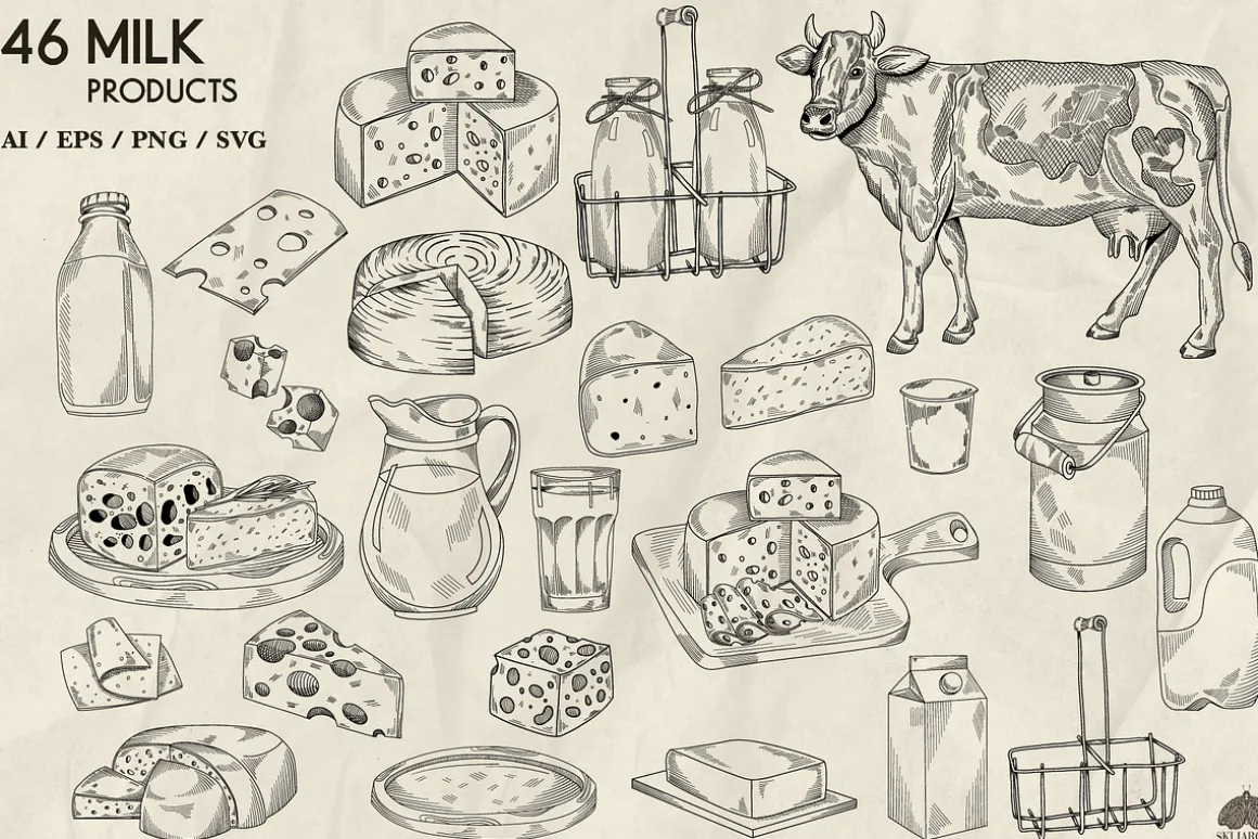 Milk products line art + Procreate
