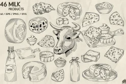 Milk products line art + Procreate