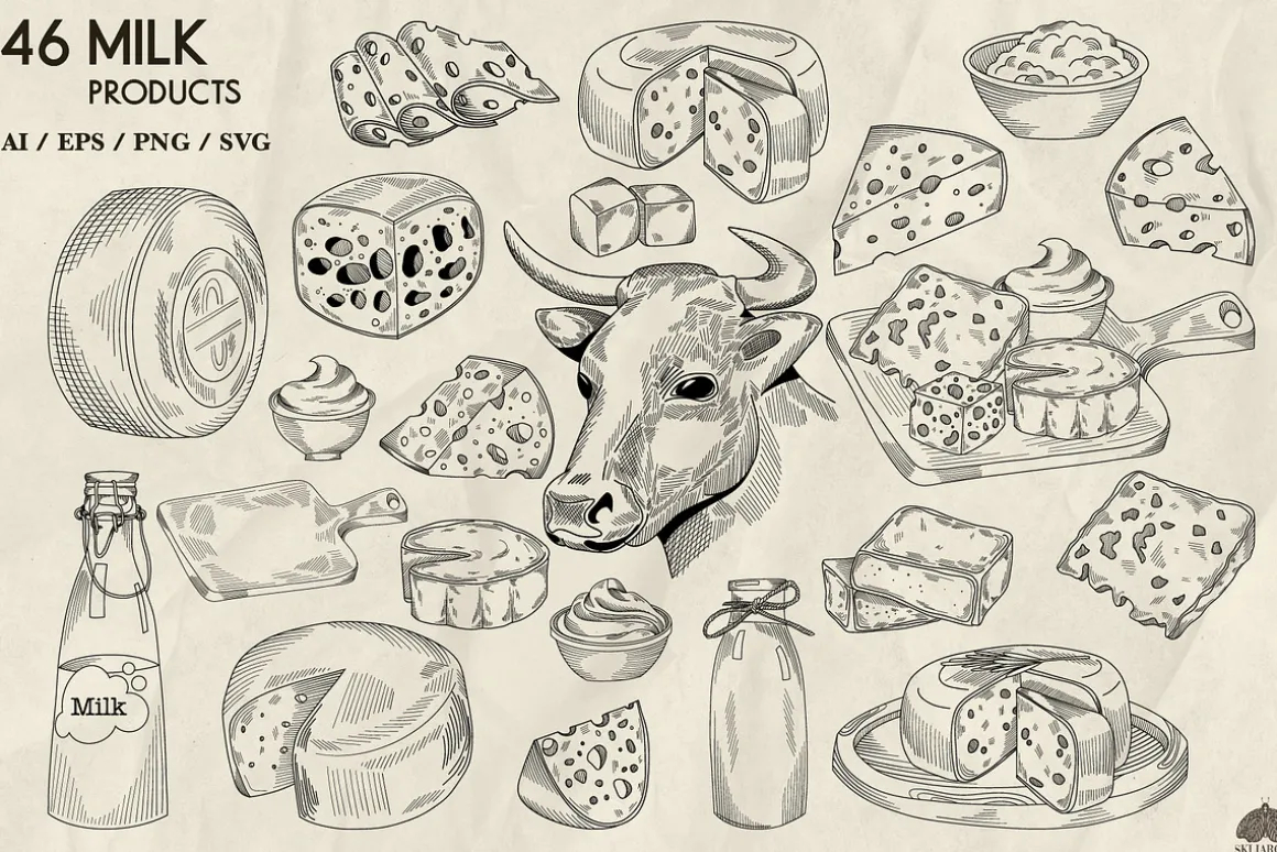 Milk products line art + Procreate