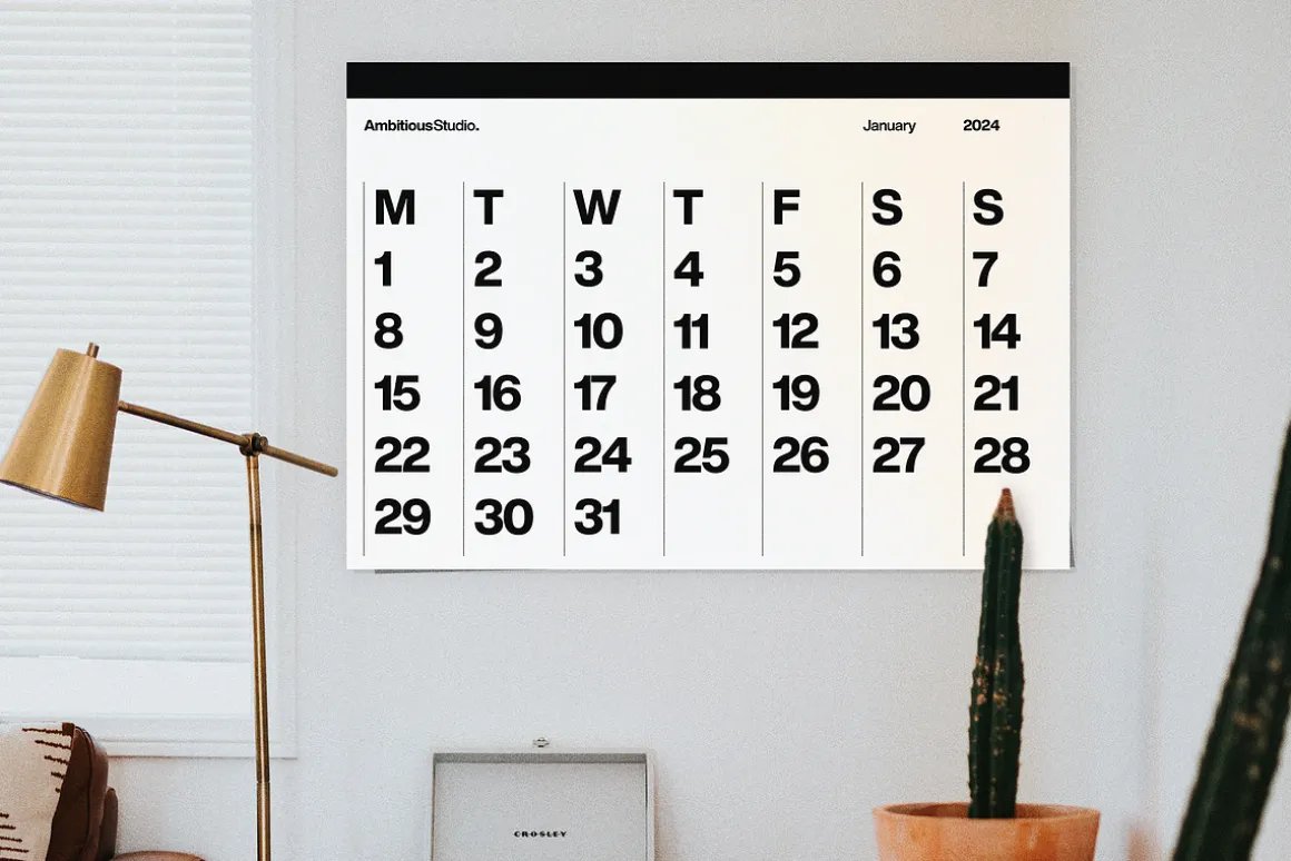 2024 Minimal A1 Helvetica Calendar