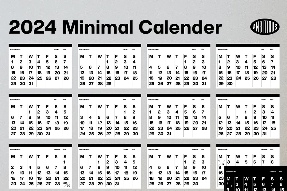 2024 Minimal A1 Helvetica Calendar