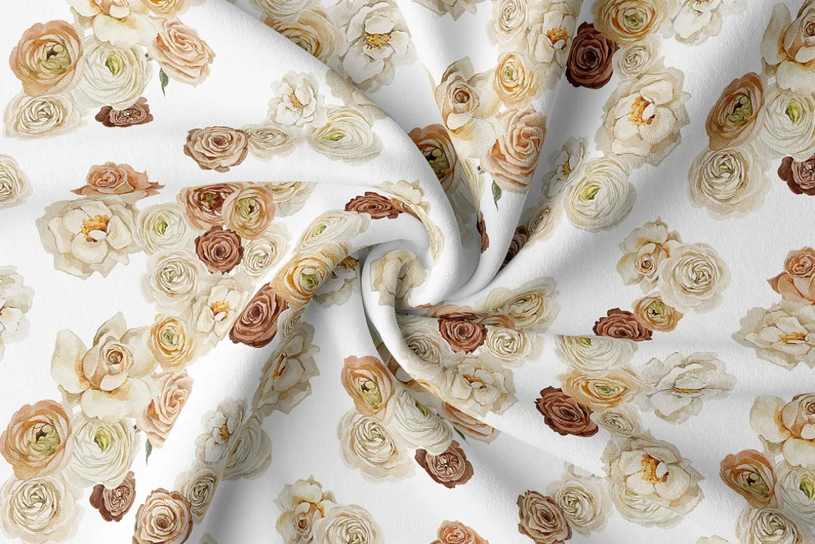 Mocha Mousse watercolor roses bundle