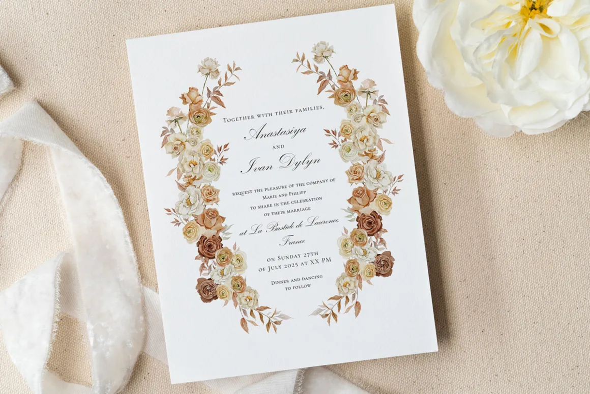 Mocha Mousse watercolor roses bundle