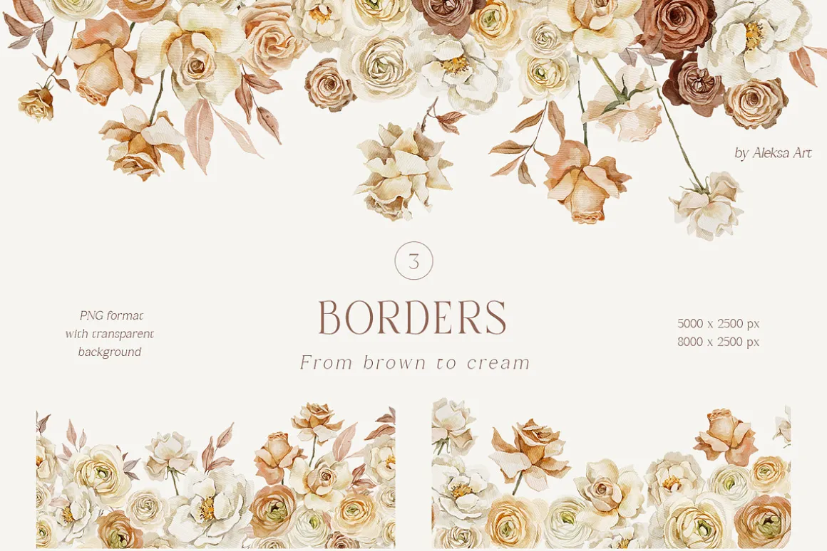 Mocha Mousse watercolor roses bundle