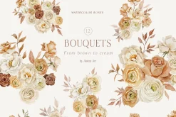 Mocha Mousse watercolor roses bundle