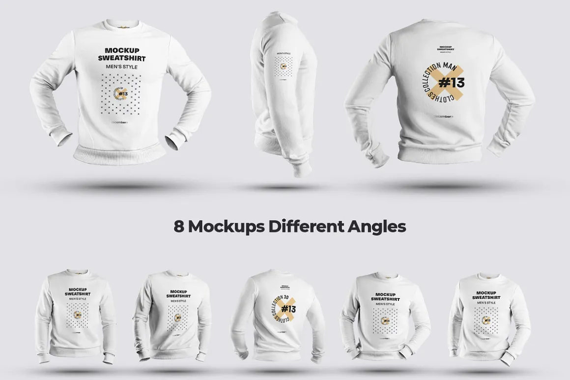 8 Mockups Mens 3D Sweatshirt