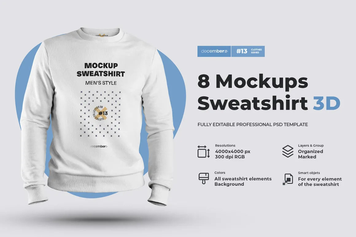 8 Mockups Mens 3D Sweatshirt