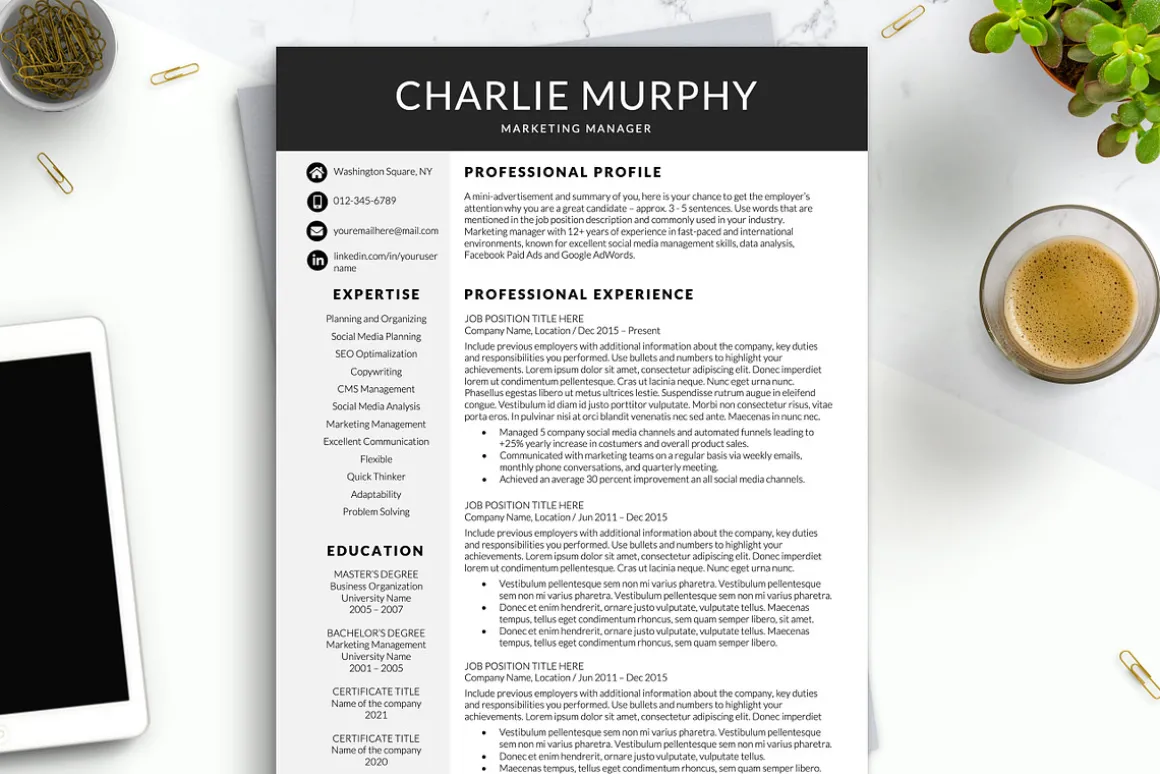 Modern CV Resume Template for Word