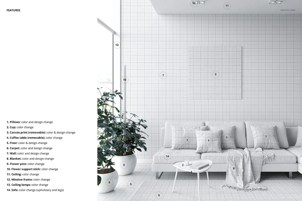 Modern Living Room Sofa Mockup