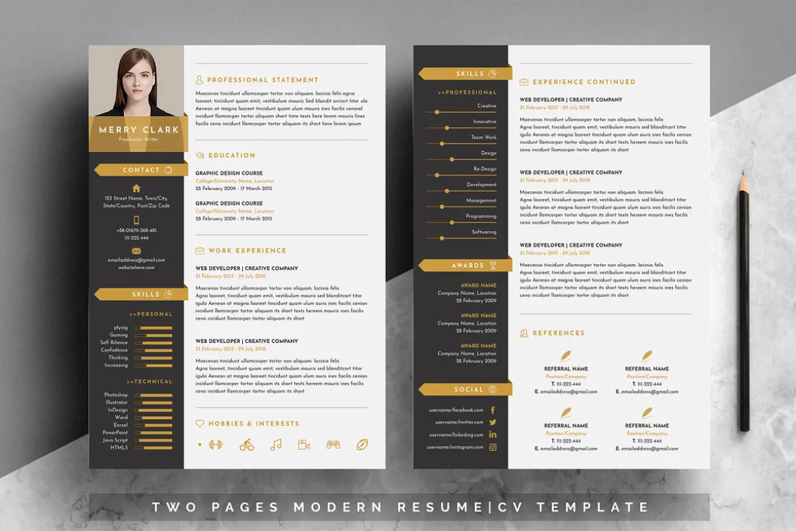 Modern Resume Template 3 Pages