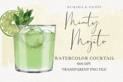 Mojito Cocktails Clipart Watercolor