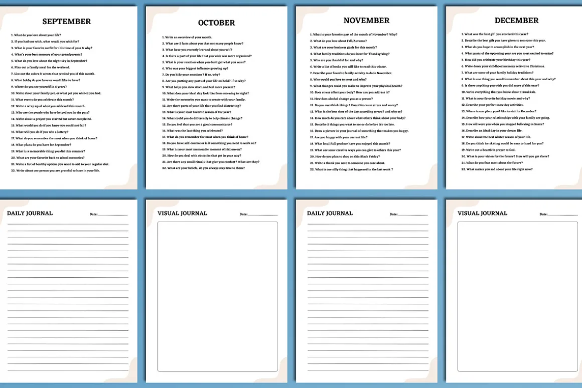 12 Month Journal Prompts Canva