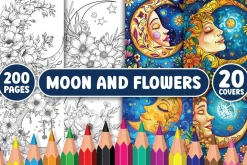 200 Moon and Flowers Coloring Pages
