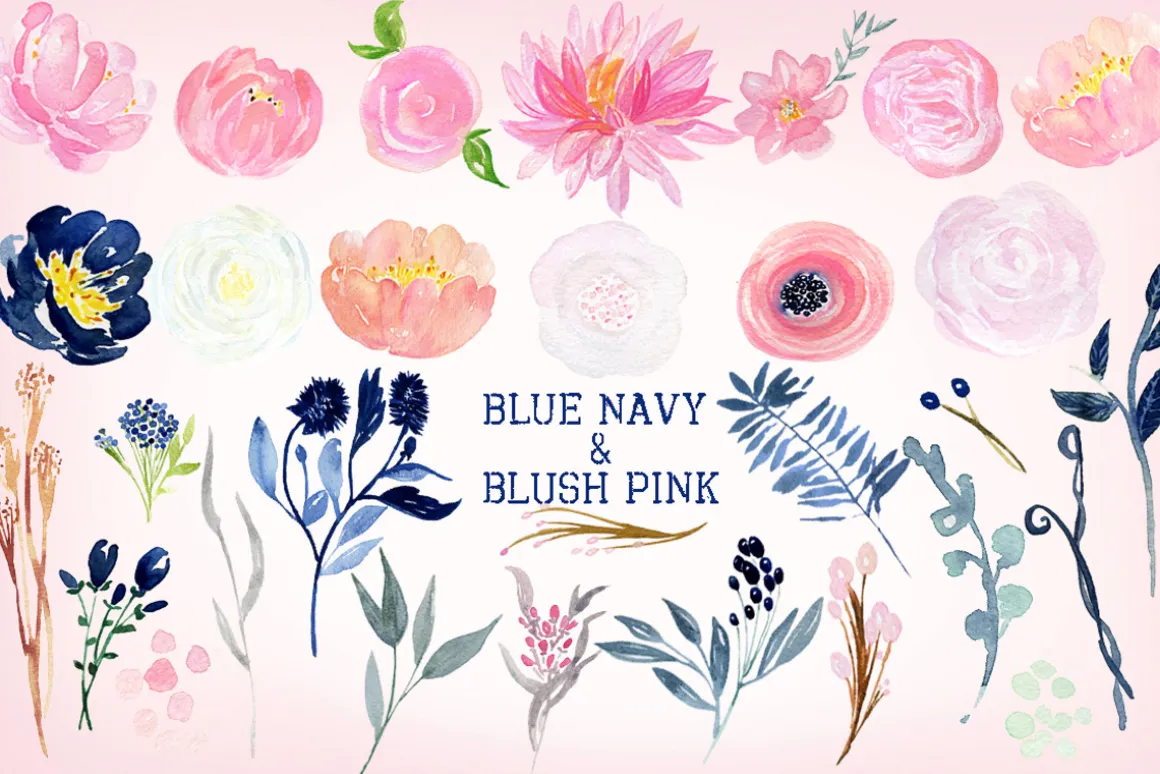 Navy blue & blush pink flowers