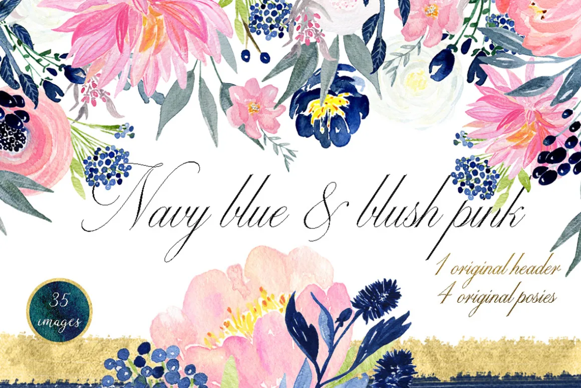 Navy blue & blush pink flowers