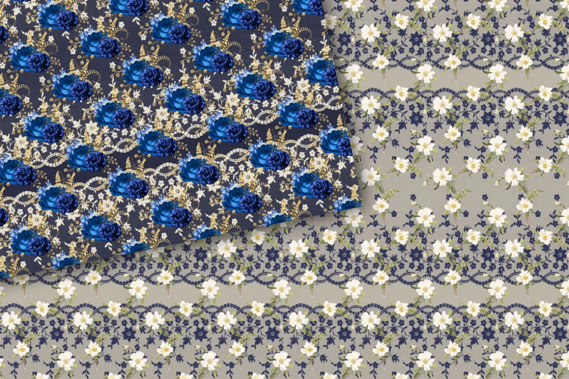 Navy Floral Lace Digital Paper