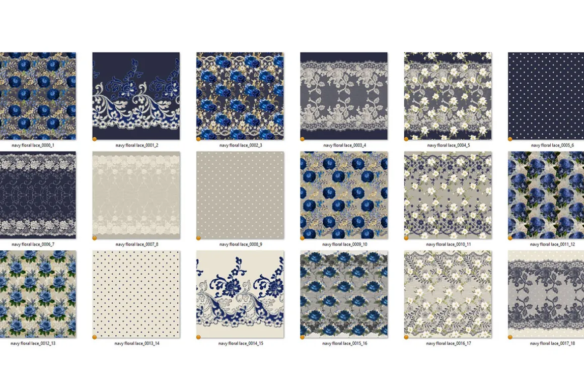 Navy Floral Lace Digital Paper